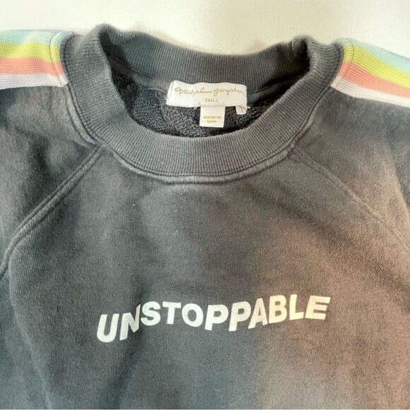 Spiritual Gangster gray sweatshirt “unstoppable” with rainbow stripe sleeves S - Picture 5 of 8